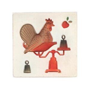 Vtg Miller Studio Chalkware Wall Plaque Tile Chicken on Scale Orange MCM Kitchen